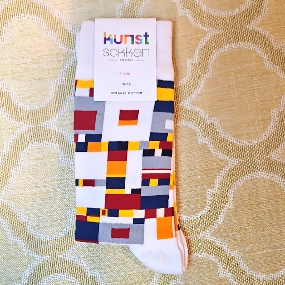 Kunstsokken Colorful Geometric Organic Netherland Socks Sz. L 10-13 - Picture 1 of 6